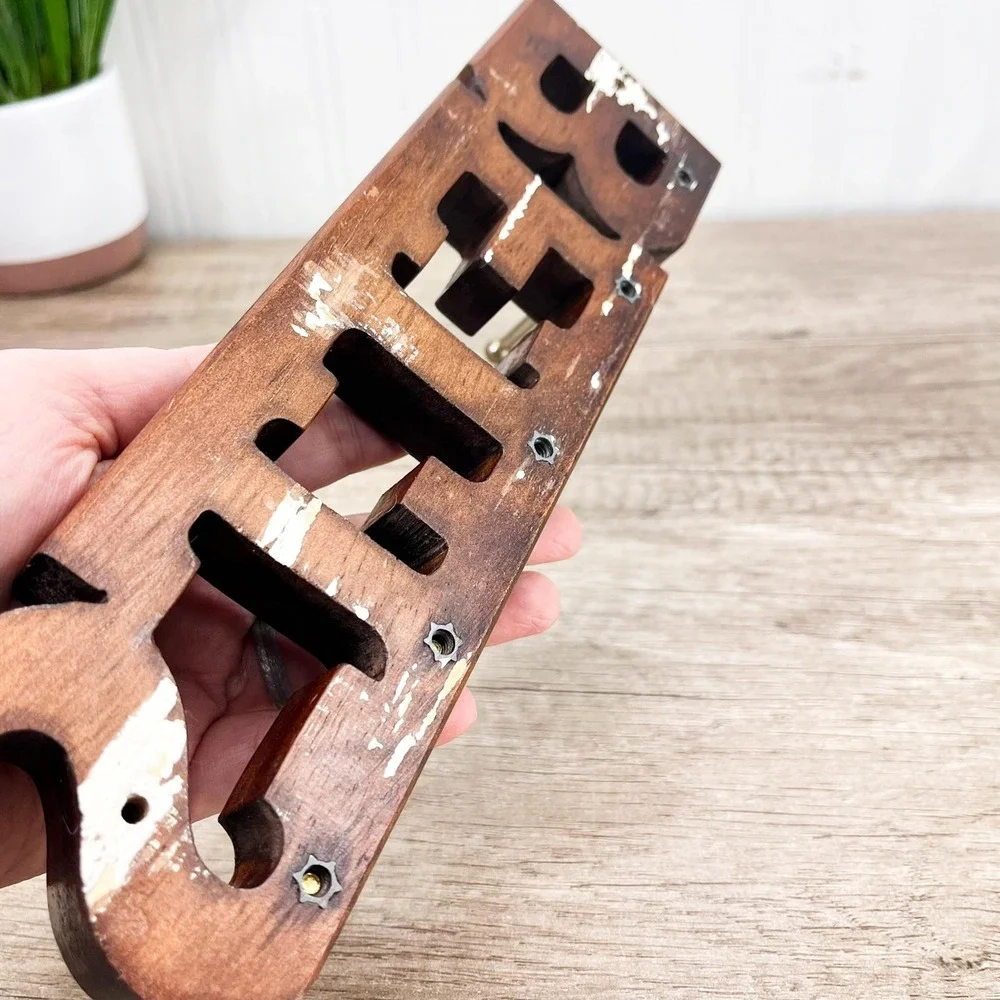 Vintage Wooden Belt Rack:‎ 5 Brass Pegs